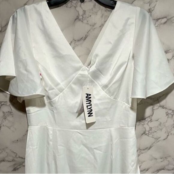 Amylynn White Pleated Wrap Dress Women Large NWT $225 - Picture 7 of 13